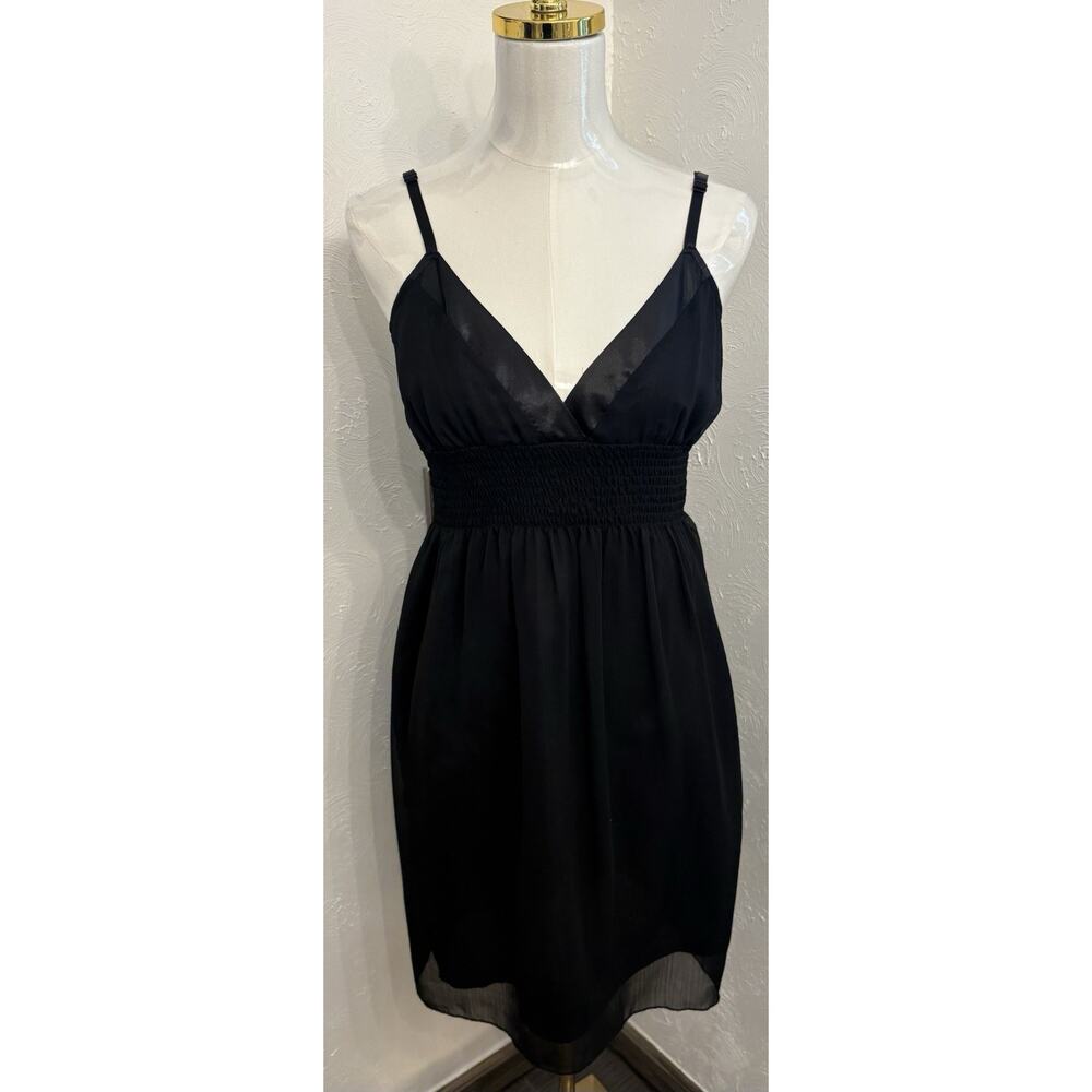 Forever 21 Black Satin Trim Baby Doll Dress Size Small Smocked Lined Whimsigoth